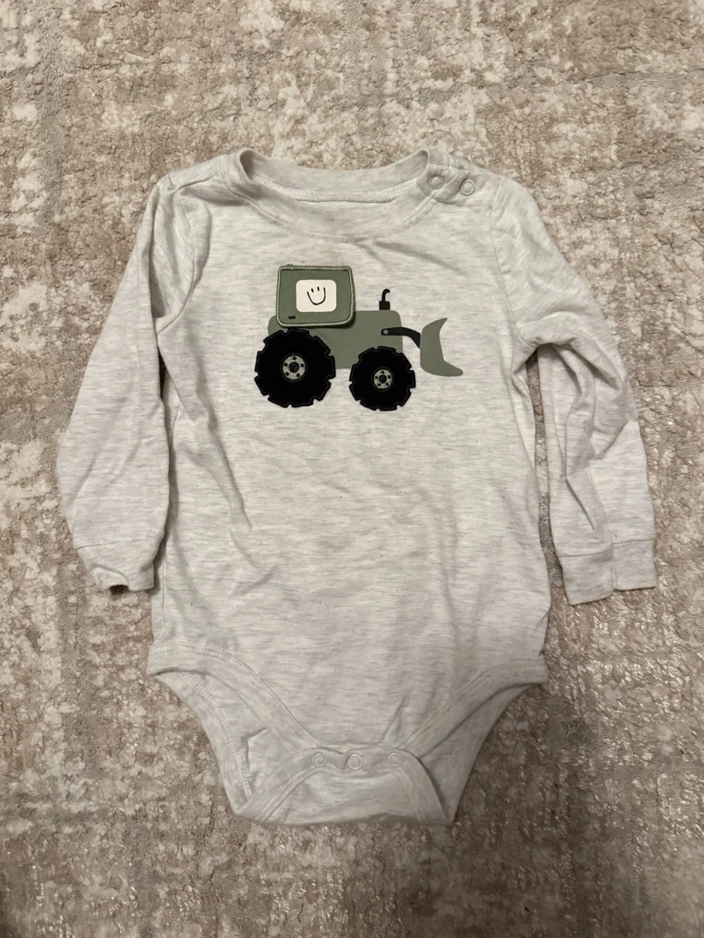 Garanimals Light Gray Long-Sleeve Bodysuit with Green Tractor Print size 12M